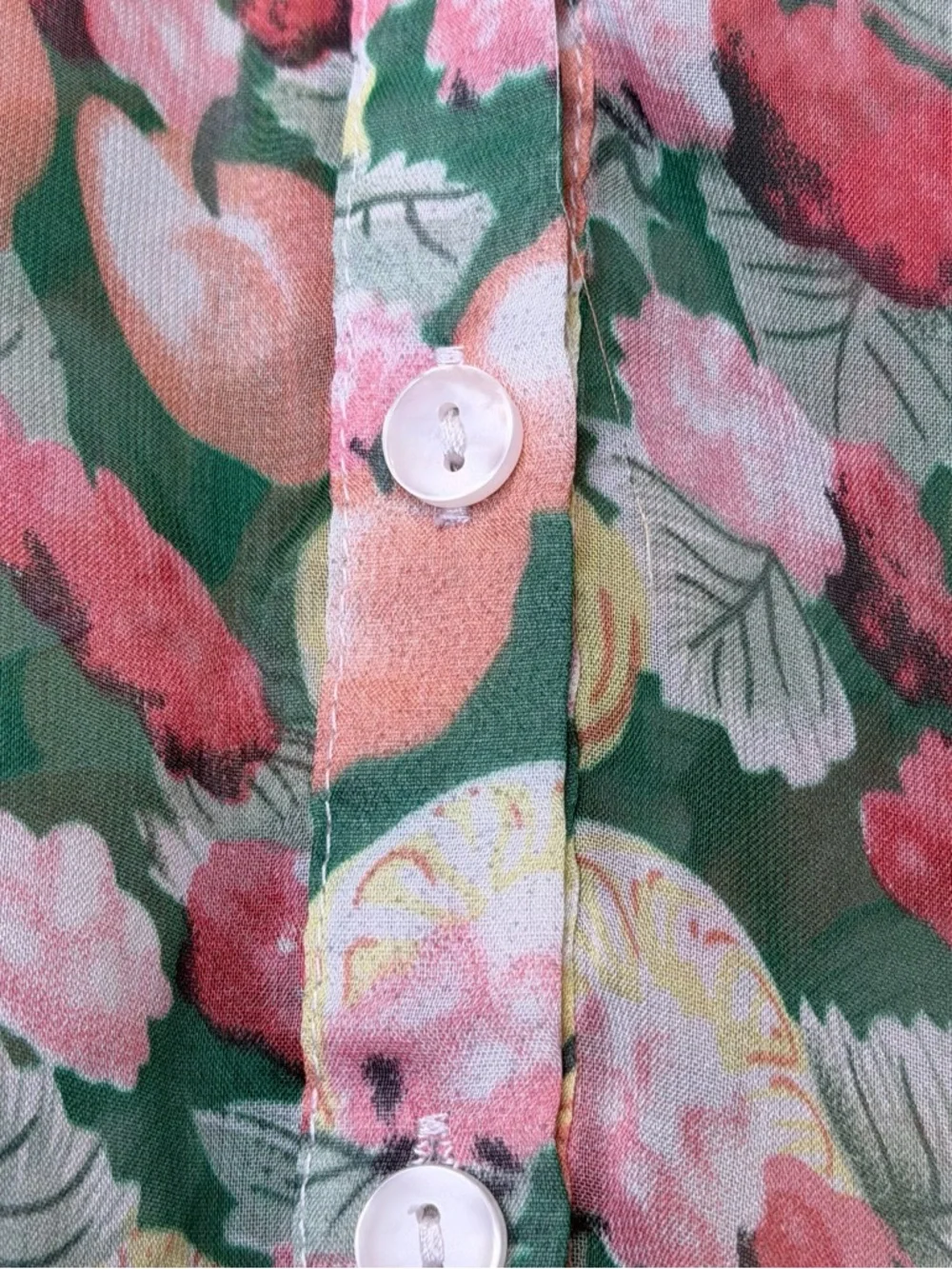 I.Madeline Sheer Fruit Pattern Button Front Long Sleeve Relaxed Oversized Blouse - Picture 9 of 14